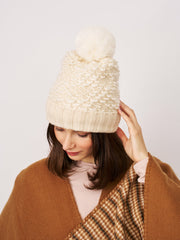 TURN UP POMPOM HAT - CREAM | Vintage Havana Women