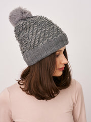 TURN UP POMPOM HAT - GREY | Vintage Havana Women