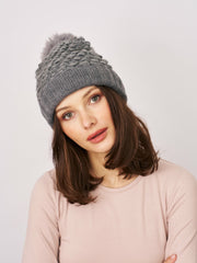 TURN UP POMPOM HAT - GREY | Vintage Havana Women