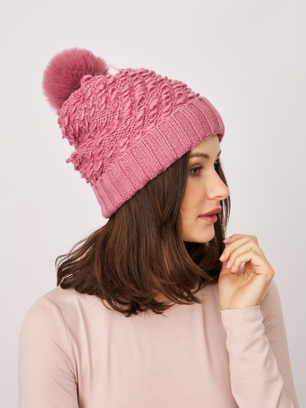 TURN UP POMPOM HAT - BLUSH | Vintage Havana Women