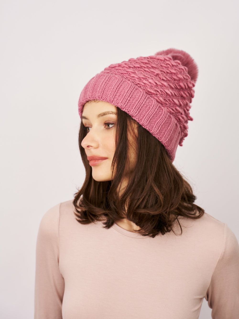 TURN UP POMPOM HAT - BLUSH | Vintage Havana Women