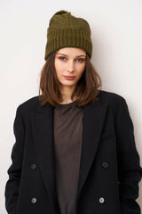 PUFFER POMPOM HAT - OLIVE | Vintage Havana Women