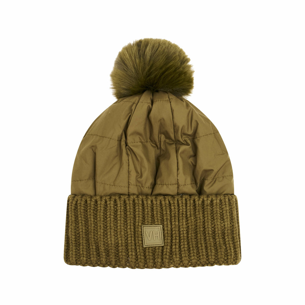 PUFFER POMPOM HAT - OLIVE | Vintage Havana Women