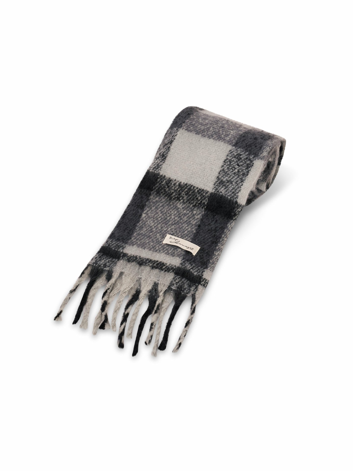 CHECK BRUSH TASSEL SCARF - BLACK | Vintage Havana Women