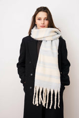 STRIPE BRUSH TASSEL SCARF - BLUE | Vintage Havana Women