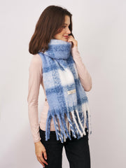 CHECK TASSEL SCARF - BLUE | Vintage Havana Women