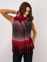 CHECK CHUNKY TASSEL SCARF - RED | Vintage Havana Women