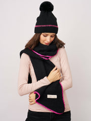 BLANKET STITCH KNIT SCARF - BLACK/B PINK | Vintage Havana Women
