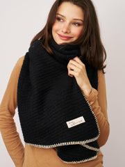 BLANKET STITCH KNIT SCARF - BLACK/IVORY | Vintage Havana Women