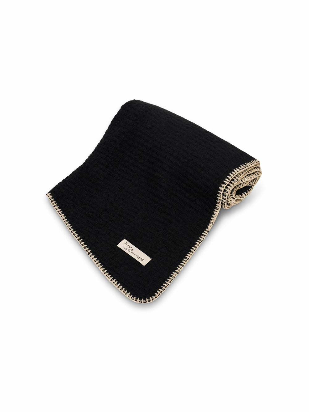 BLANKET STITCH KNIT SCARF - BLACK/IVORY | Vintage Havana Women