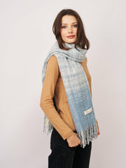 BOUCLE CHECK TASSEL SCARF - BLUE | Vintage Havana Women