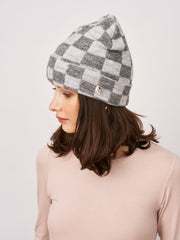 CHECK PATTERN BEANIE - GREY | Vintage Havana Women