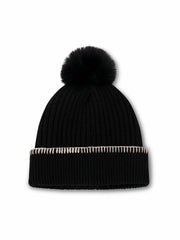 RIBBED POMPOM BEANIE - BLACK/IVORY | Vintage Havana Women