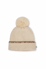 RIBBED POMPOM BEANIE - IVORY/TAN | Vintage Havana Women