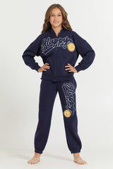Kids Navy Full Zip Hoodie With Happy Smile Patched Embroidery | Vintage Havana Women
