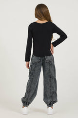 Kids Black Boatneck Ribbed Tee | Vintage Havana Women