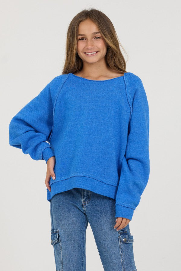 Kids Cobalt Hi-Lo Off The Shoulder Sweatshirt | Vintage Havana Women