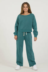 Kids Teal Pintuck Wide Leg Pants | Vintage Havana Clothing