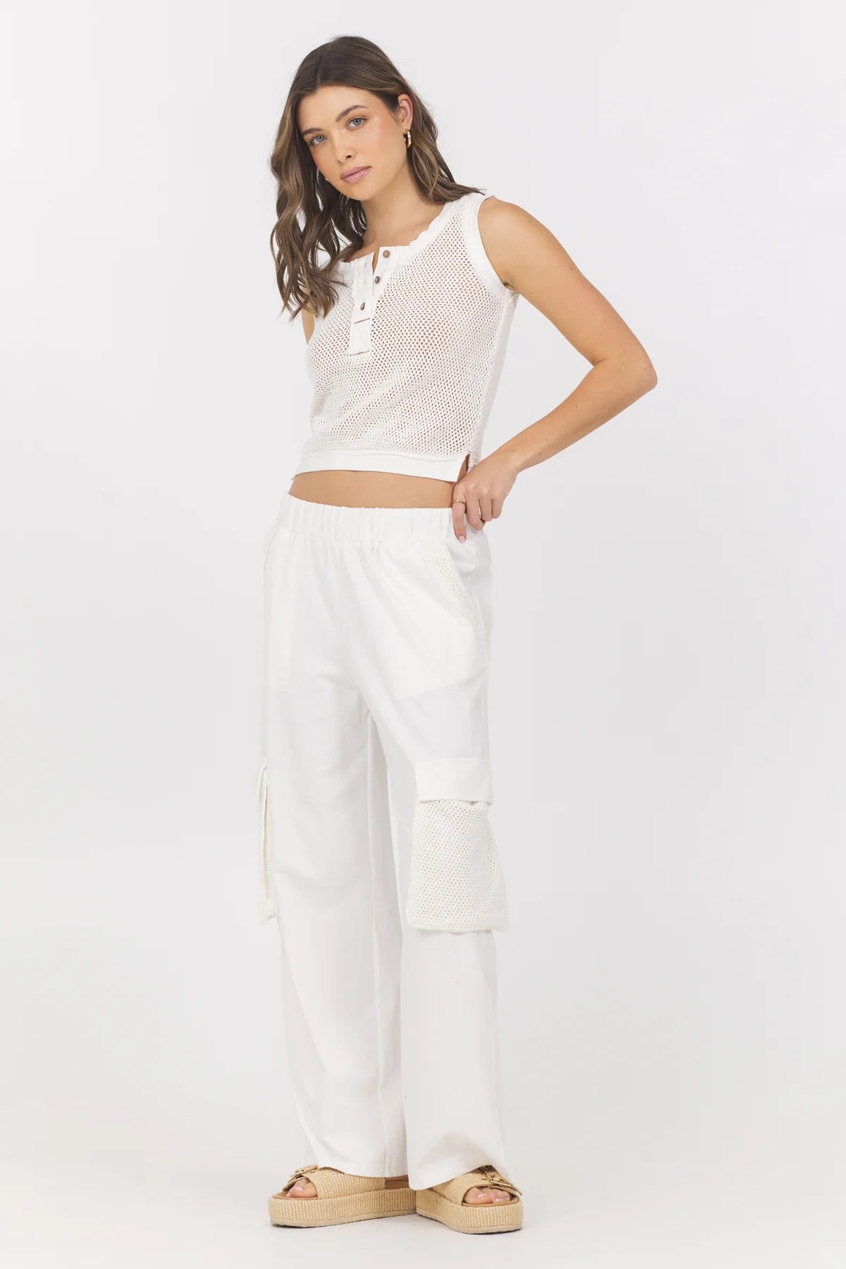 Jersey Knit Open Crochet Cargo Pants | Vintage Havana Women