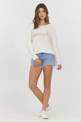 Long Sleeve Sweater w/ Embroidery "Beach" | Vintage Havana Women