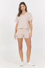 Summer Sand White Short Sleeve Sweater w/ Whipstitch | Vintage Havana Women
