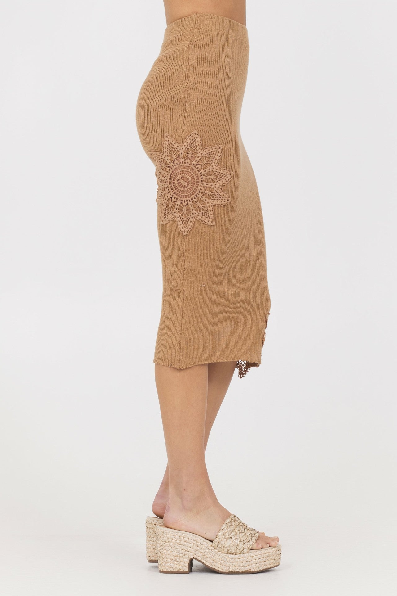 Caramel Rib Midi Skirt w/ Crochet Insert | Vintage Havana Women