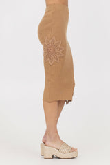 Caramel Rib Midi Skirt w/ Crochet Insert | Vintage Havana Women