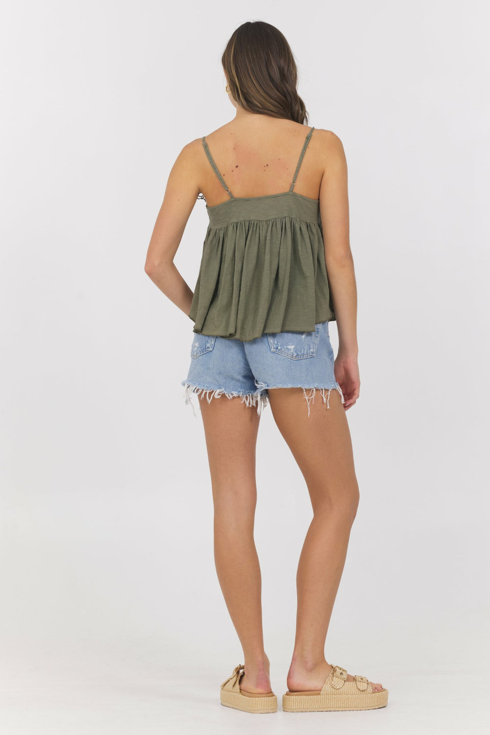 Dusty Olive Slub Jersey Knit Tank w/ Lace Trim | Vintage Havana Women