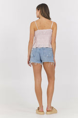 Strawberry Pinstripe Woven Ruffle Top | Vintage Havana Women