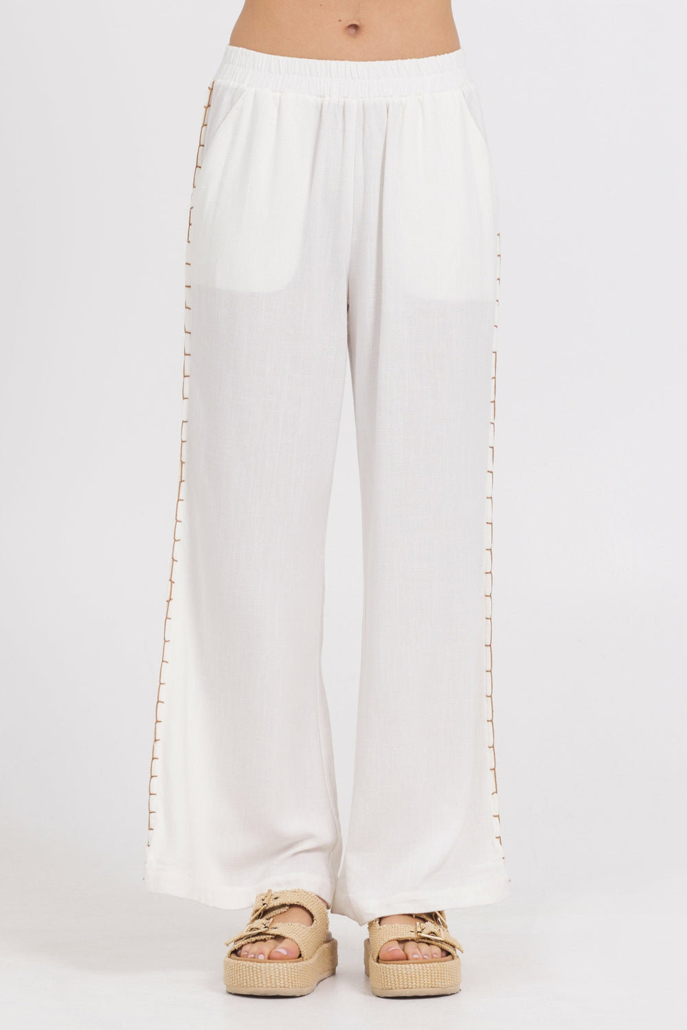 Washed Linen Wide Leg Pants w/ Whip Stitch | Vintage Havana Women