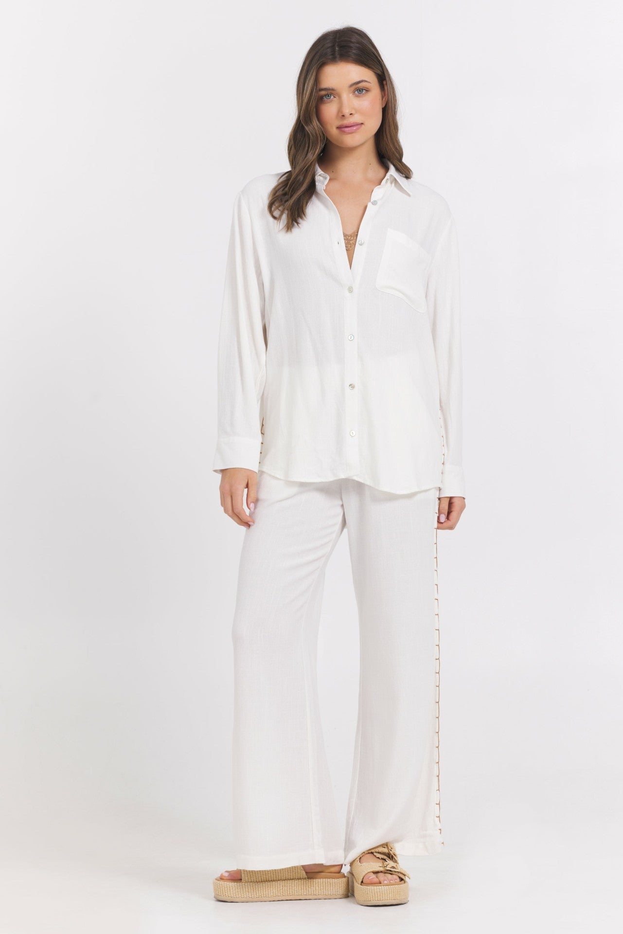 Washed Linen Wide Leg Pants w/ Whip Stitch | Vintage Havana Women