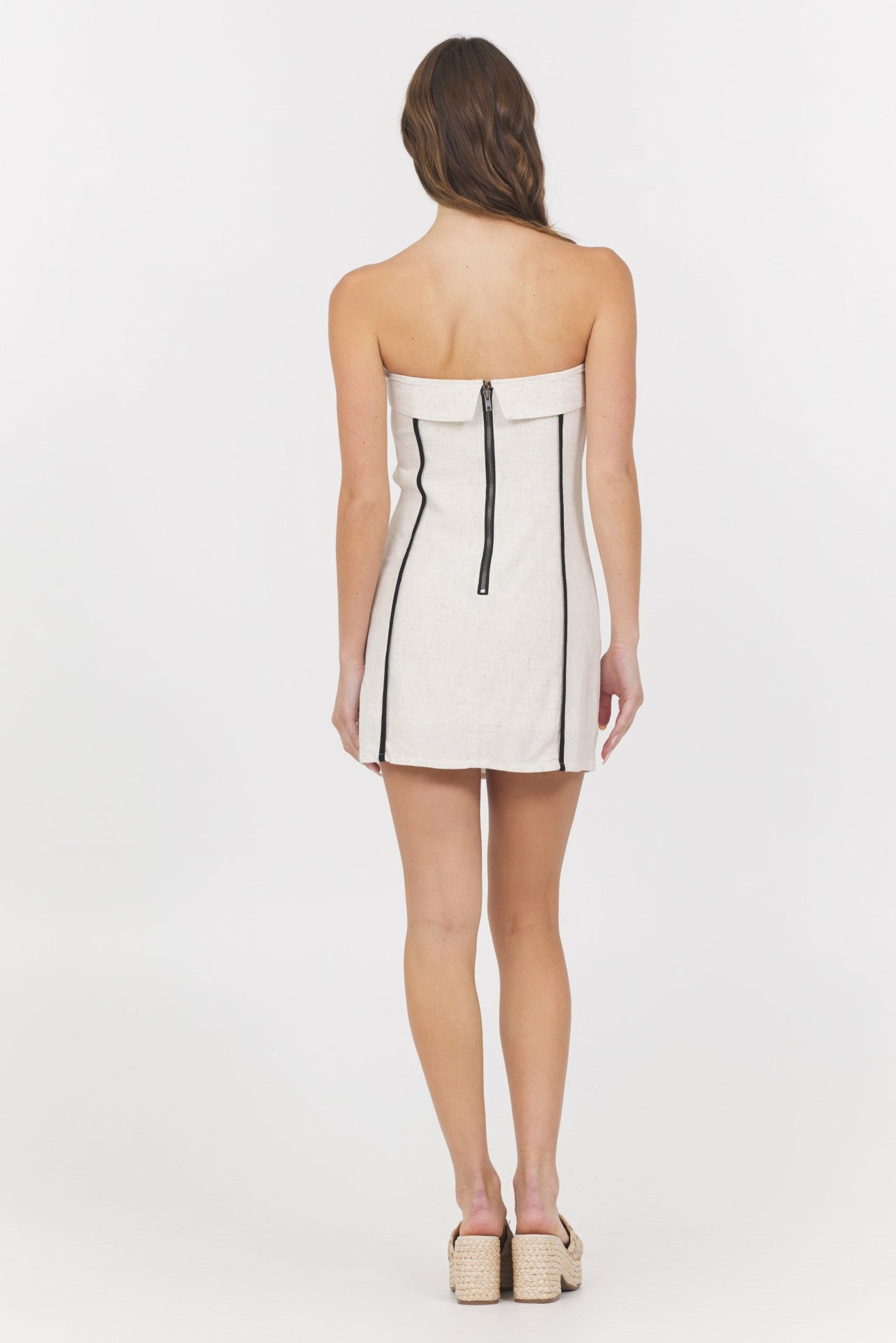 Linen Blend Mini Dress w/ Piping | Vintage Havana Women