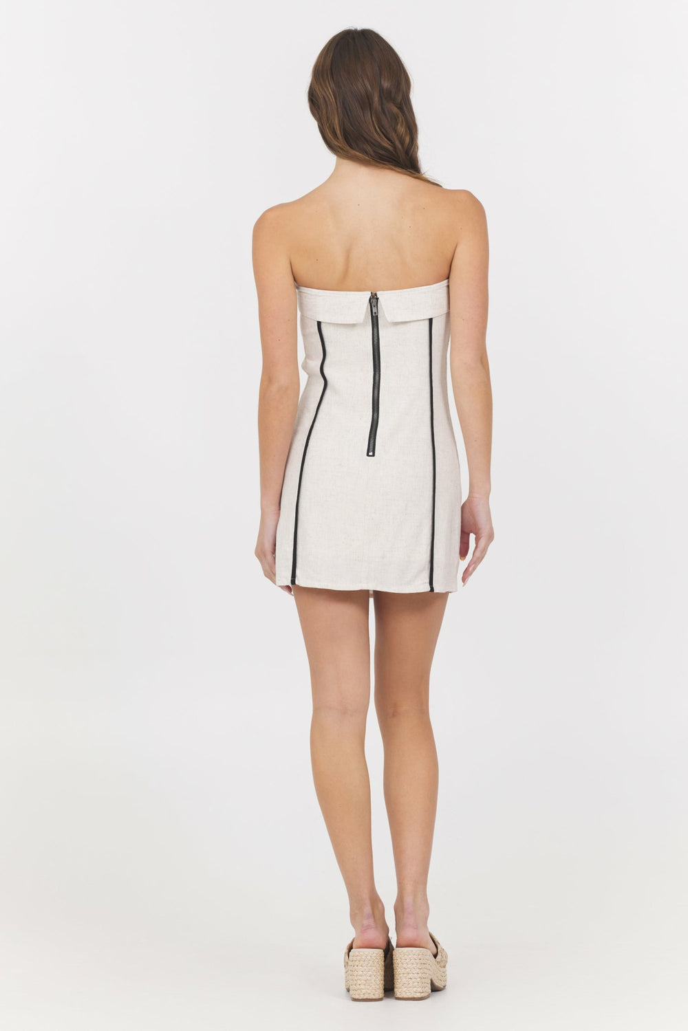 Linen Blend Mini Dress w/ Piping | Vintage Havana Women