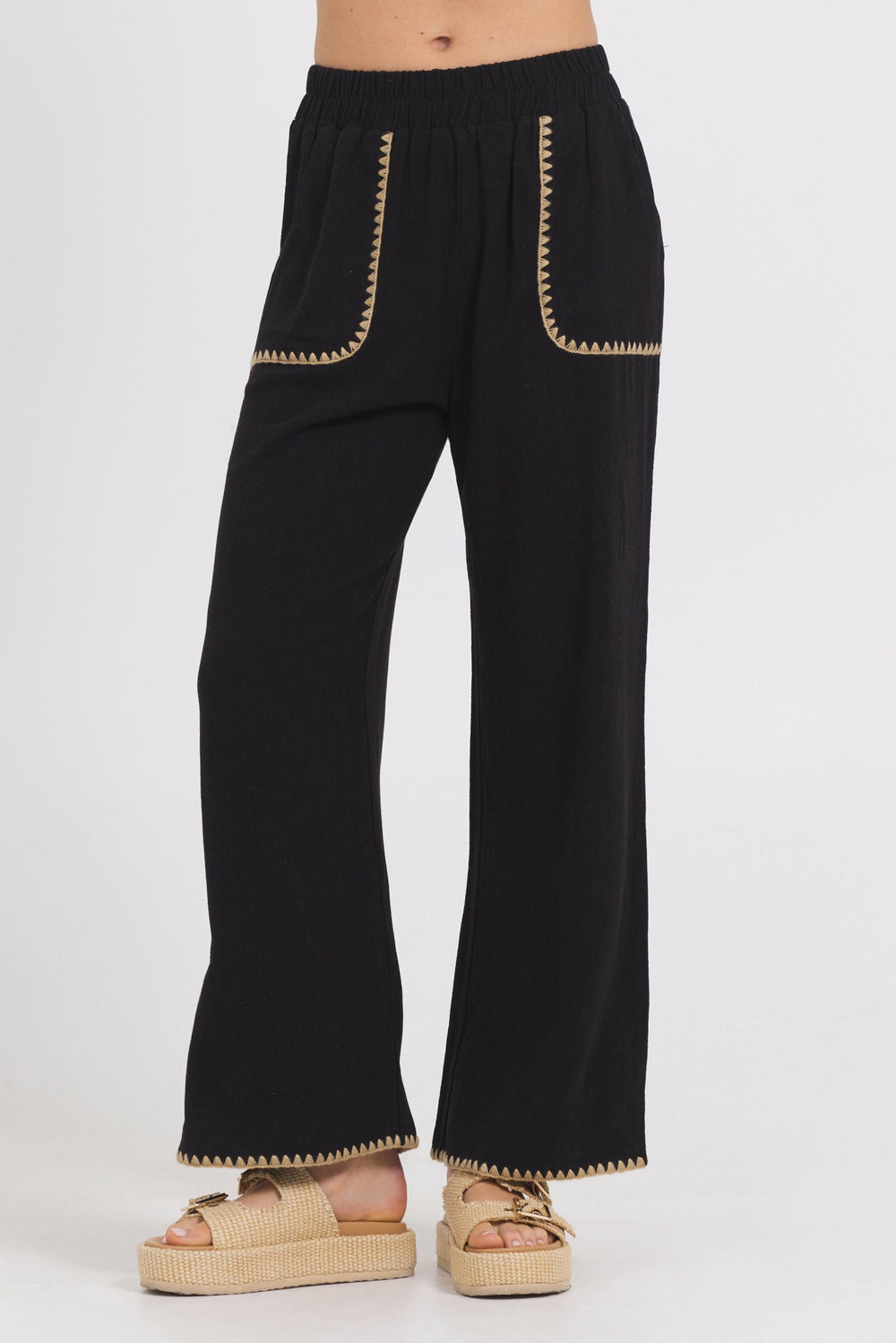 Black Wide Leg Pant w/ Tan Whip Stitch | Vintage Havana Women