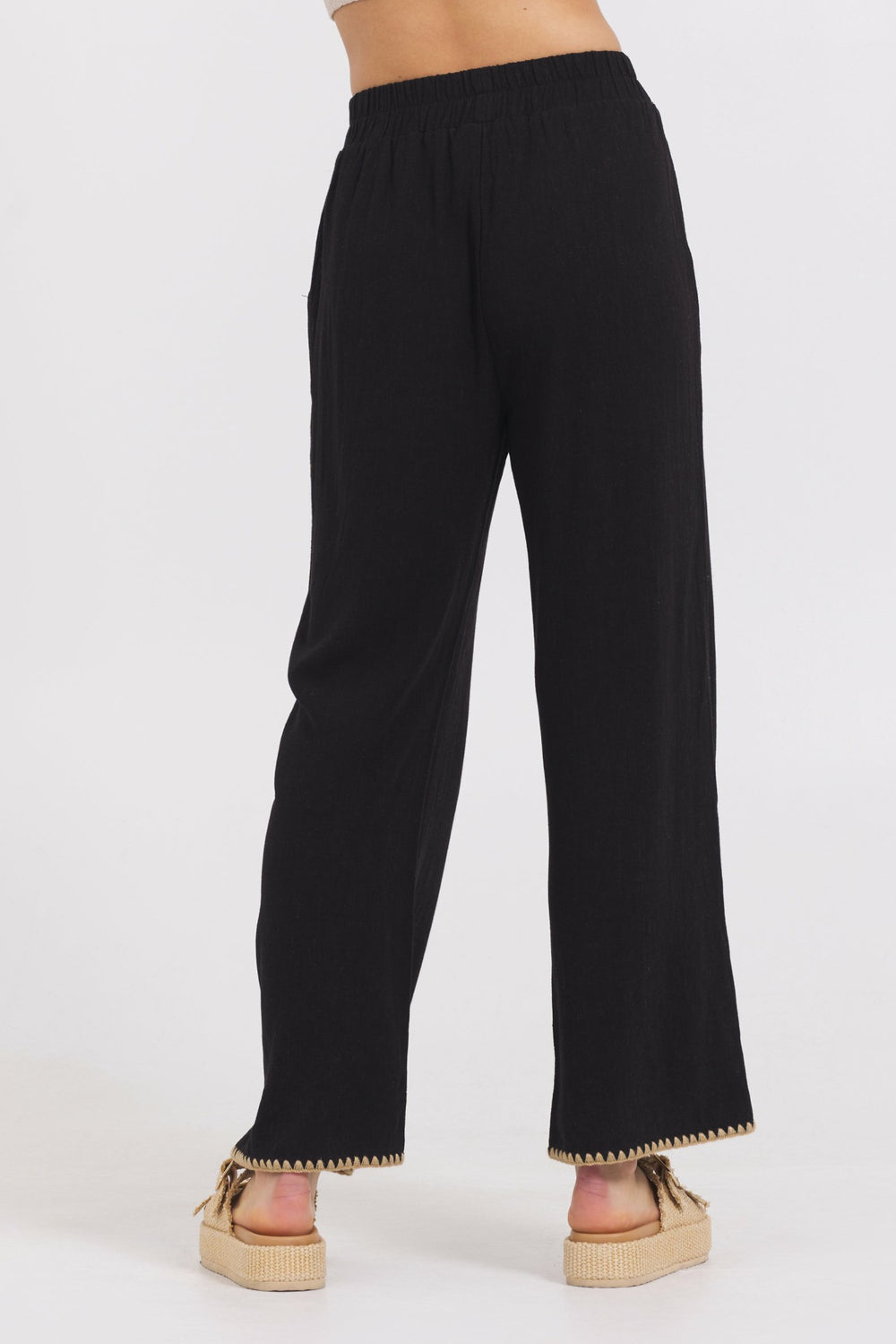 Black Wide Leg Pant w/ Tan Whip Stitch | Vintage Havana Women
