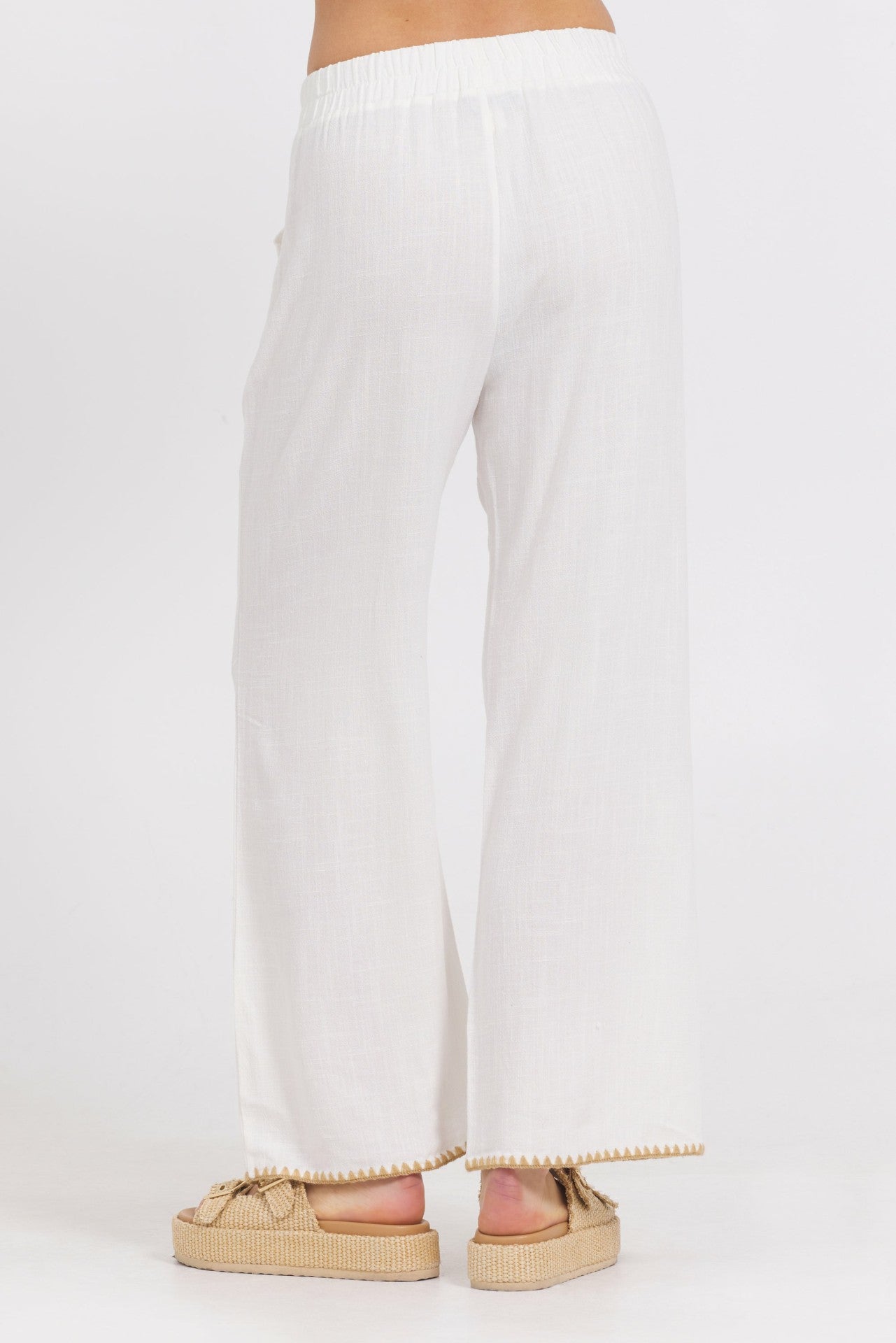 White Wide Leg Pant w/ Tan Whip Stitch | Vintage Havana Women