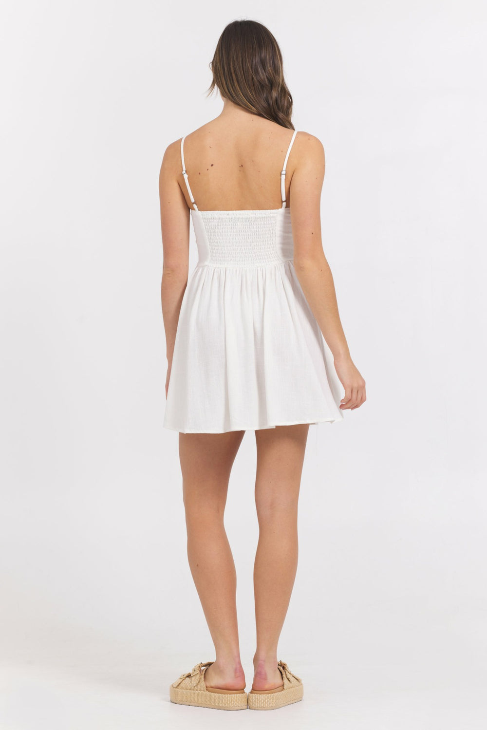 White Mini Dress w/ Tan Whip Stitch | Vintage Havana Women