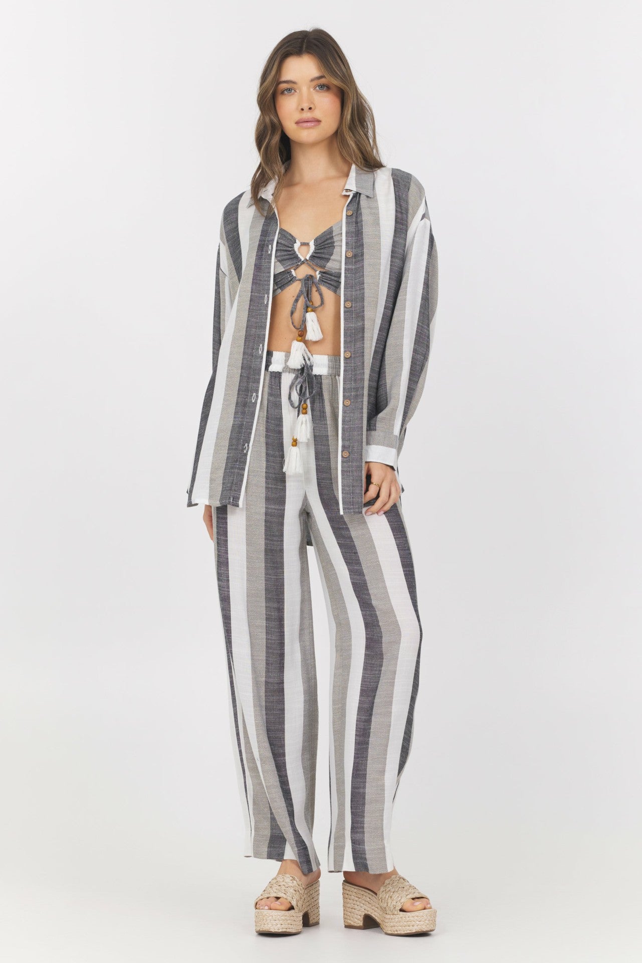 Lightweight Metallic Stripe Button Down | Vintage Havana Women