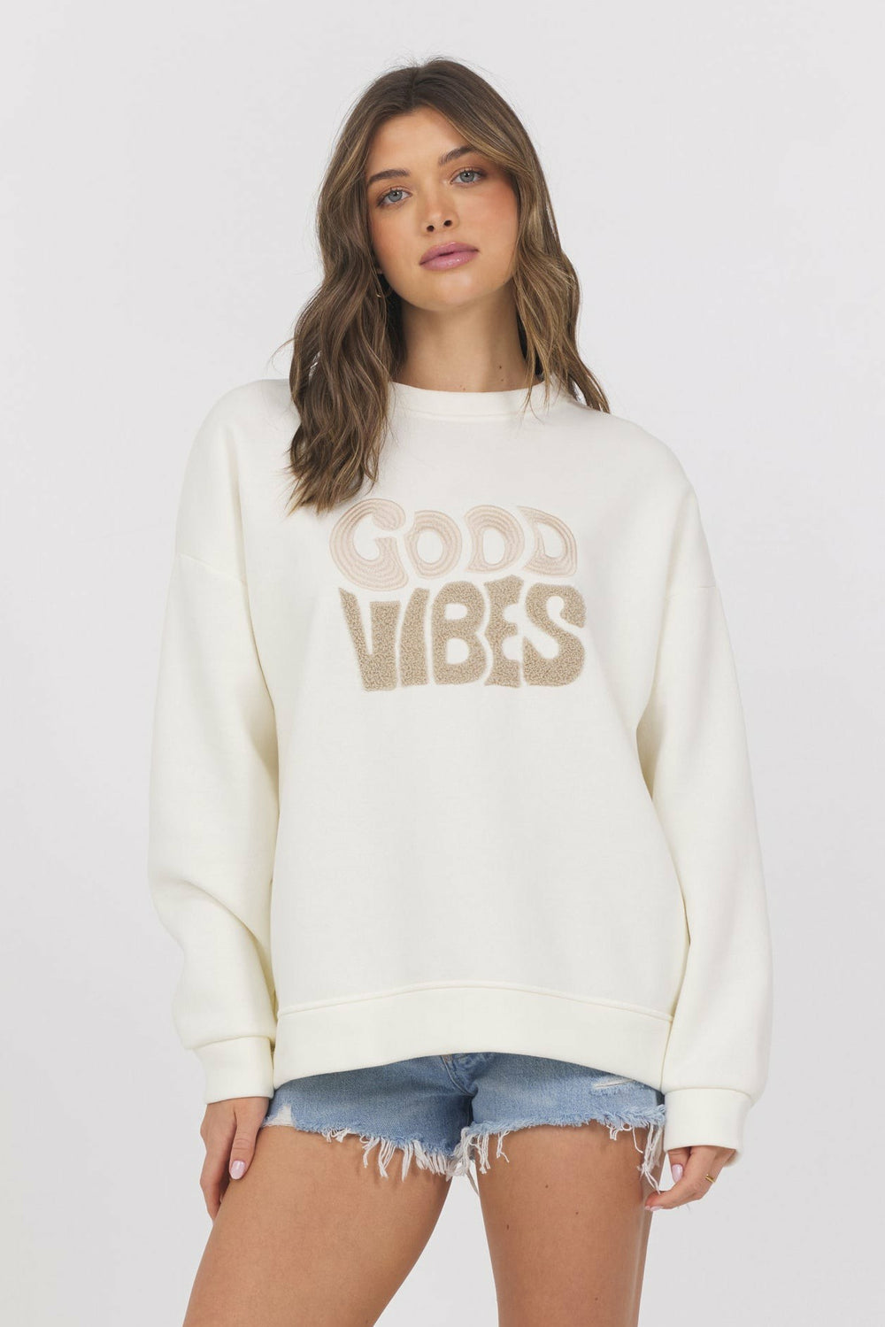 Good Vibes Fleece Crewneck | Vintage Havana Women