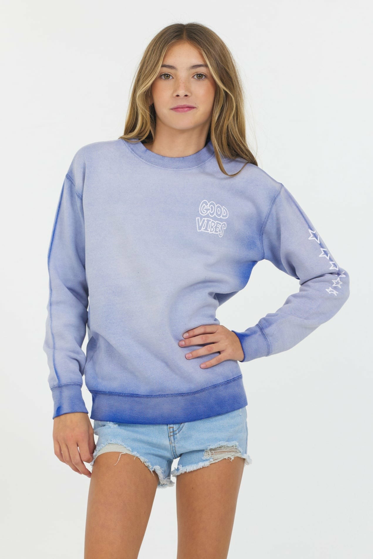 Washed Lilac ’Good Vibes’ Oversized Crewneck | Vintage Havana Clothing