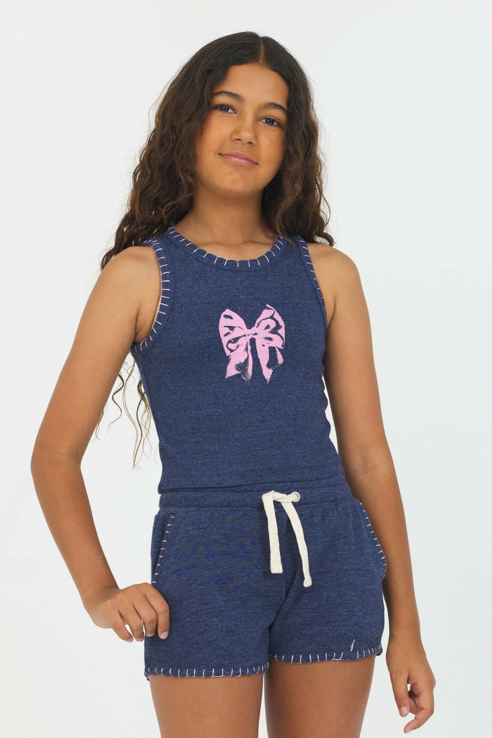 Navy Bow Stitch Tank | Vintage Havana Clothing