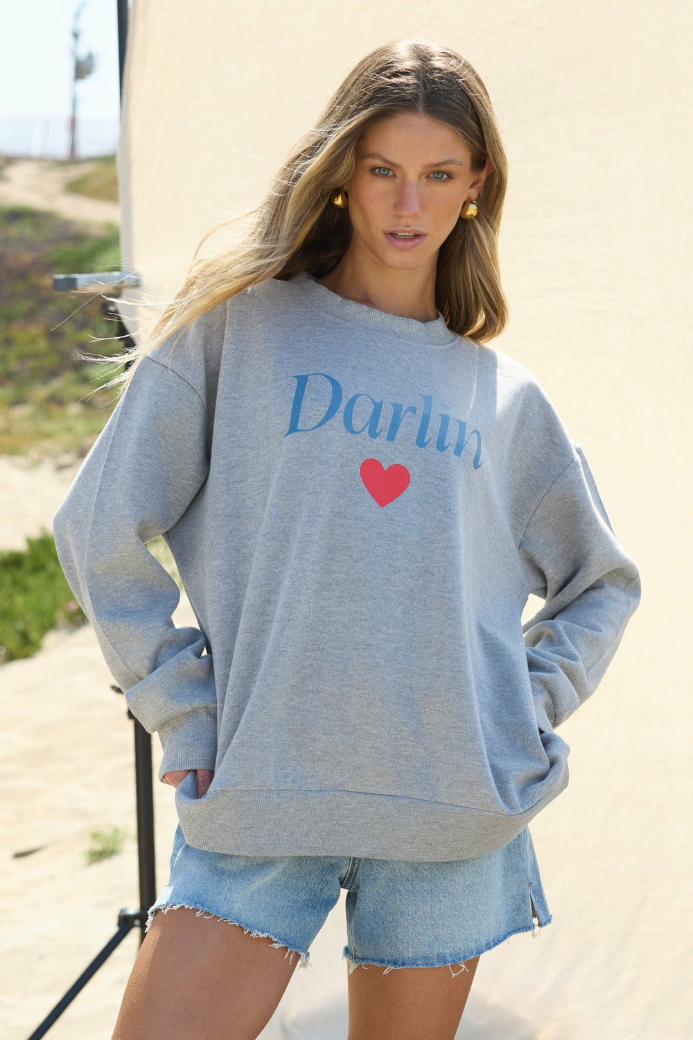 "Darlin" Heather Grey Surf Wash Crewneck | Vintage Havana Women