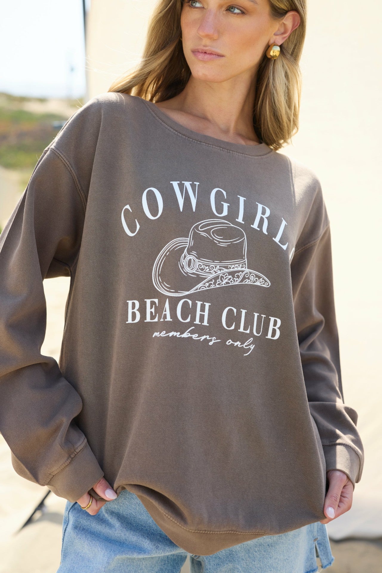 "Cowgirls Beach Club" Garment Dye Crewneck | Vintage Havana Women