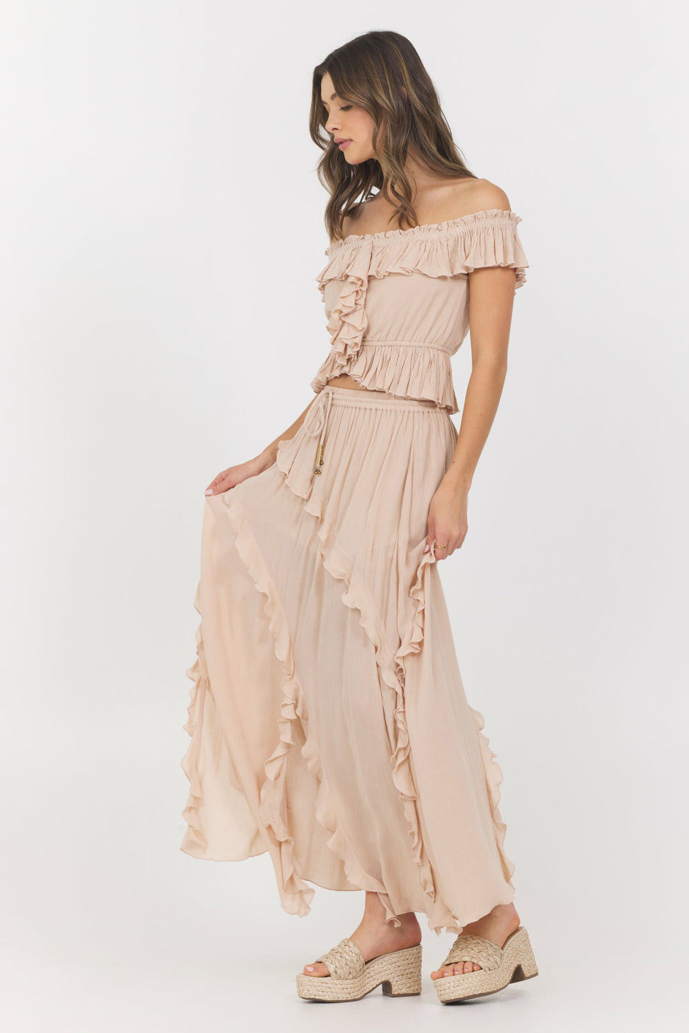 Champagne Toast Ruffle Top + Skirt 2-Piece Set | Vintage Havana Women