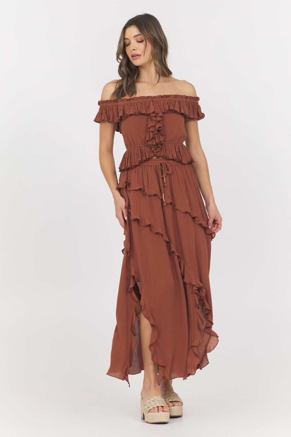 Sedona Sand Ruffle Top + Skirt 2-Piece Set | Vintage Havana Women