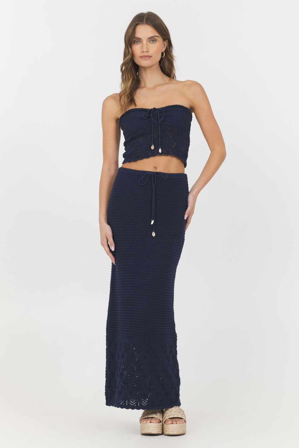 Navy Crochet Top + Skirt 2-Piece Set | Vintage Havana Women