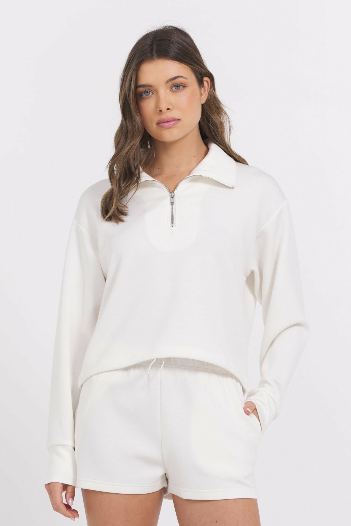 Egg Shell Cloud Shorts + Quarter Zip 2-Piece Set | Vintage Havana Women