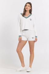 Varsity Knit Shorts + V-Neck 2-Piece Set | Vintage Havana Women