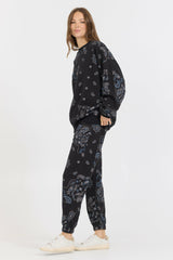 Black Bandana Printed Crew + Jogger 2-Piece Set | Vintage Havana Women