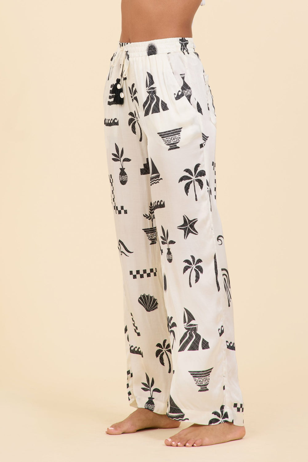SURF Beach Vibe Printed Satin Wide Leg Pant | Vintage Havana Women